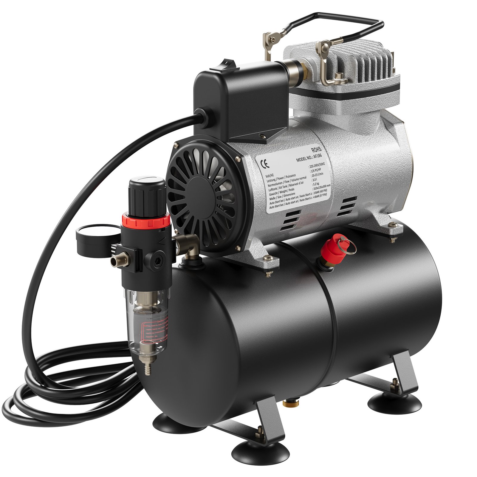 Compressore per aerografo Fengda AS-186 con serbatoio da 3 litri il miglior compressore fengda